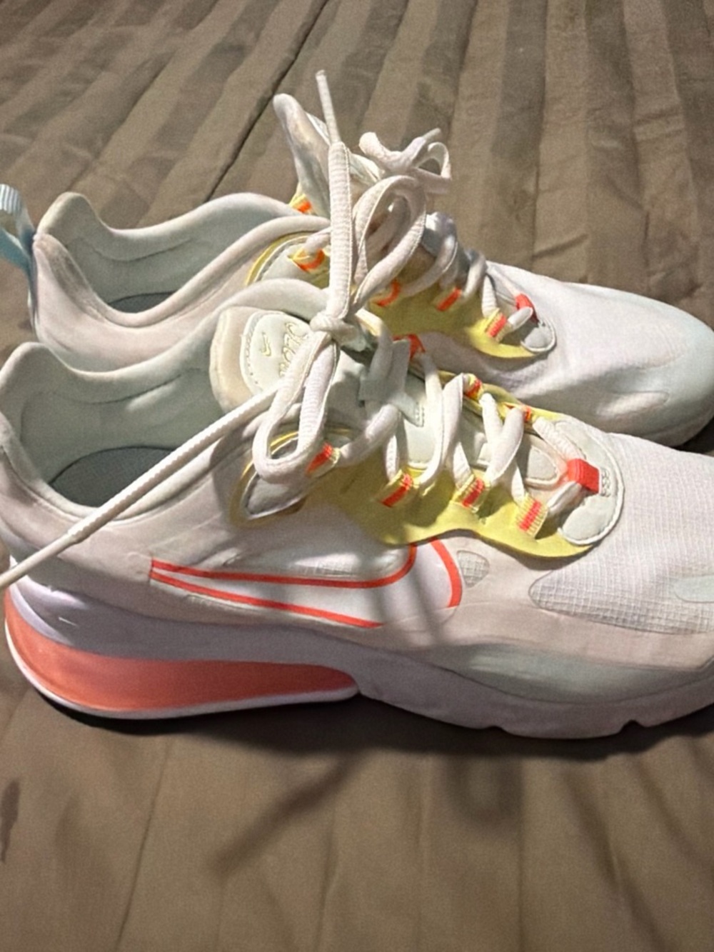 Nike White Athletic Sneakers with Coral and Yellow Accents